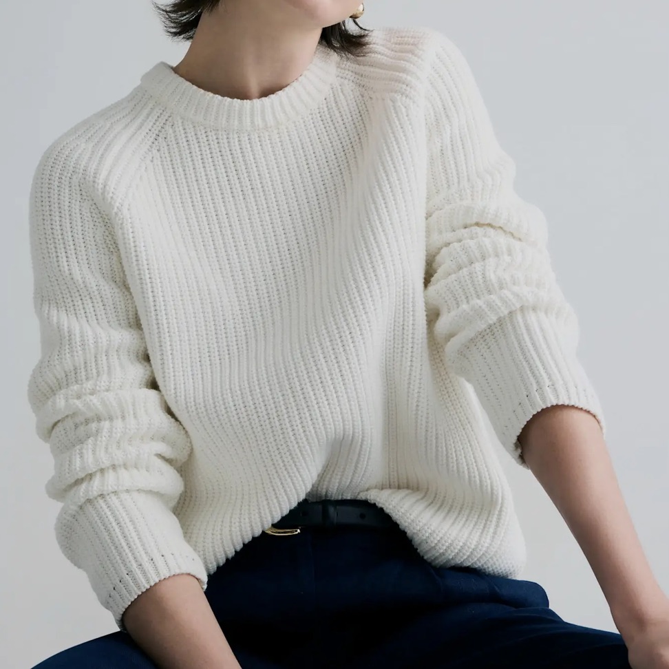 J. Crew White Organic Cotton Fisherman Knit Sweater Medium